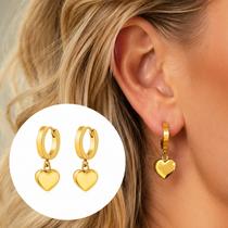 Brinco Argolinha Coração Liso Dourado Aço Inoxidável 316L Brinco Argolinha Coração Liso Dourado Aço Inoxidável 316L