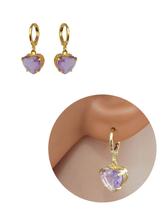 Brinco Argolinha Coração Roxo Lilás Claro Folheado Ouro 18k Brinco Argolinha Coração Roxo Lilás Claro Folheado Ouro 18k