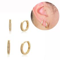 Brinco argolinha cravejada dois pares Ouro/Prata Brinco argolinha cravejada dois pares Ouro/Prata