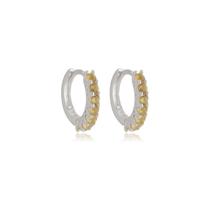Brinco Argolinha Cravejada Zircônia Citrino - Prata 925 Brinco Argolinha Cravejada Zircônia Citrino - Prata 925