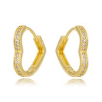 Brinco argolinha de coração pequena banhada a ouro 18K
