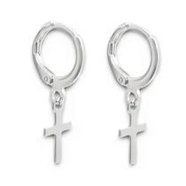 Brinco Argolinha de Encaixe Cruz Banhado a Prata