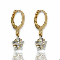 Brinco Argolinha de Encaixe Estrela de Zirconia Banhado Ouro 18k Semijoia