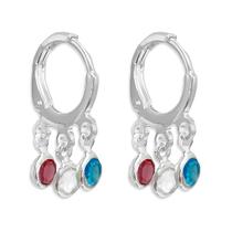 Brinco Argolinha de Encaixe Zircônias Coloridas Banhado a Prata