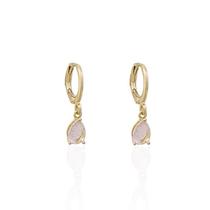 Brinco Argolinha Espelhada e Gota Cristal Rosa Claro Banho Ouro 18K Brinco Argolinha Espelhada e Gota Cristal Rosa Claro Banho Ouro 18K