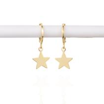 Brinco argolinha estrela banhado a ouro 18k
