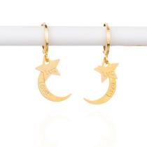 Brinco argolinha estrela e lua (luz/love)