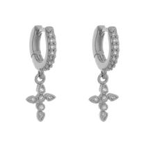 Brinco argolinha filipa zircônia e cruz folheado em ródio branco Brinco argolinha filipa zircônia e cruz folheado em ródio branco