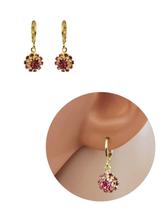 Brinco Argolinha Flor Delicada Pedra Strass Banhada Ouro