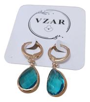 Brinco Argolinha Gota Azul Royal Banhado À Ouro 18k Vzar