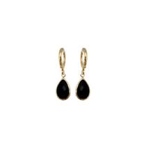 Brinco Argolinha Gota de Cristal Preto Folheado Ouro 18k Antialérgico