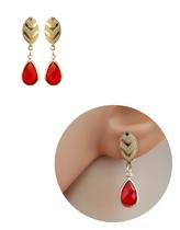 Brinco Argolinha Gota de Cristal Vermelho Sian Folheado Ouro