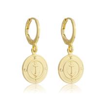 Brinco Argolinha Medalha Ancora Banhado a Ouro 18k