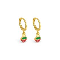 Brinco Argolinha Morango com Resina Folheado a Ouro para Bebês e Crianças Brinco Argolinha Morango com Resina Folheado a Ouro para Bebês e Crianças