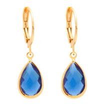 Brinco Argolinha Pedra Azul Folheado A Ouro 18k