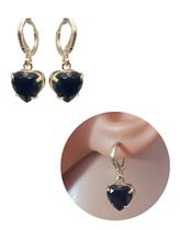 Brinco Argolinha Pedra Cristal Preta Coração Folheado Ouro 18k Antialérgico c/Garantia Brinco Argolinha Pedra Cristal Preta Coração Folheado Ouro 18k Antialérgico c/Garantia