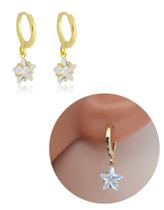Brinco Argolinha Pingente Estrela Zirconia Folheado ouro 18k