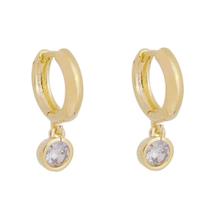 Brinco argolinha ponto de luz amora zircônia cristal folheado a ouro 18k