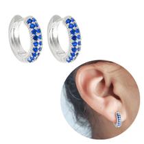 Brinco Argolinha Prata 925 clicker azul banhada cravejada Brinco Argolinha Prata 925 clicker azul banhada cravejada