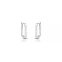 Brinco argolinha retangular cravejado 20mm - Banhado em prata 925 Brinco argolinha retangular cravejado 20mm - Banhado em prata 925