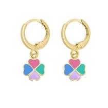 Brinco Argolinha Trevinho Resinado Folheado a Ouro