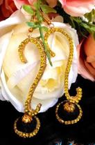 Brinco Artesanal Maxi Indiano, Jhumka Preto C/ Pedrarias HC-05