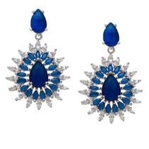 Brinco Articulado com Cristais Azul Prussiano e Zircônias Folheado em Ródio Branco Softjoias