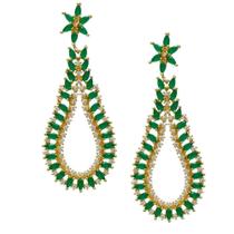 Brinco Articulado Grande Com Cristais Verde e Zircônia Folheado em Ouro 18K Softjoias