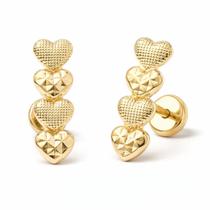 Brinco Baby 4 Corações Reto Diamantado Folheado a Ouro - Ideal para Bebês e Crianças Brinco Baby 4 Corações Reto Diamantado Folheado a Ouro - Ideal para Bebês e Crianças