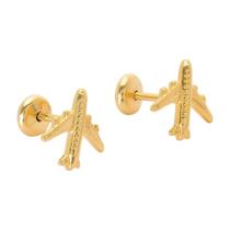 Brinco Baby Avião Folheado a Ouro de Alta Qualidade para Bebês e Crianças Brinco Baby Avião Folheado a Ouro de Alta Qualidade para Bebês e Crianças