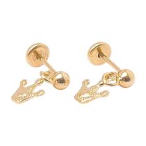 Brinco Baby Bolinha com Coroa Folheado a Ouro de Alta Qualidade para Bebês e Crianças