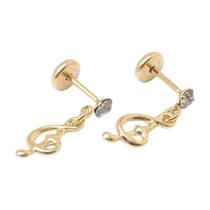 Brinco Baby Clave de Sol com Pedra 2,5m Folheada a Ouro para Bebês e Crianças