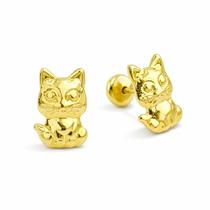 Brinco Baby Gato Folheado a Ouro para Bebês e Crianças Brinco Baby Gato Folheado a Ouro para Bebês e Crianças