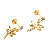 Brinco Baby Libélula com Pedra 3,0mm Folheado a Ouro de Alta Qualidade Brinco Baby Libélula com Pedra 3,0mm Folheado a Ouro de Alta Qualidade