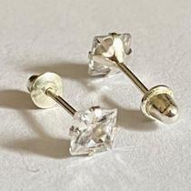 Brinco Baby Pedra Quadrada 4mm - Prata 925 - Tarracha Tipo Baby