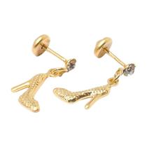 Brinco Baby Sapato com Pedra 2,5mm Folheado a Ouro de Alta Qualidade