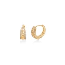 Brinco Banhado a Ouro 18K Argola Click Arredondada Cravejada Brinco Banhado a Ouro 18K Argola Click Arredondada Cravejada