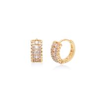 Brinco Banhado a Ouro 18K Argola Click Cravejada Renda Brinco Banhado a Ouro 18K Argola Click Cravejada Renda
