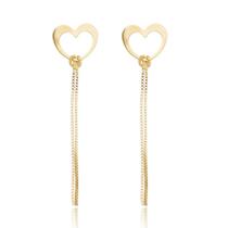 Brinco Banhado A Ouro 18k Coração Vazado com Fios Médio