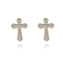 Brinco Banhado a Ouro 18k Crucifixo Cravejado