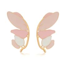 Brinco Banhado A Ouro Com Esmaltação Rosa E Off