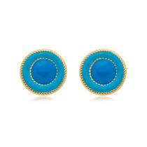 Brinco Banhado A Ouro Com Esmaltação Turquesa