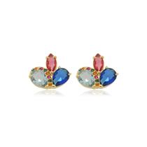 Brinco Banhado A Ouro Com Pedras Mix Color