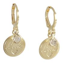 Brinco Banhado a Ouro De Argola Com Medalha Trabalhada Bijou Art Brinco Banhado a Ouro De Argola Com Medalha Trabalhada Bijou Art