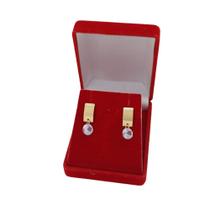 Brinco Banhado a Ouro de Chapa Com Zircônia Pendurada Bijou Art