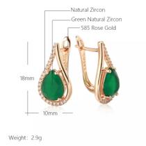 Brinco banhado a ouro rose com zirconia verde esmeralda gota