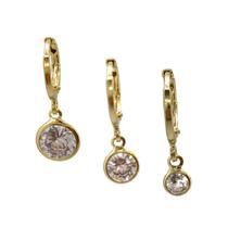 Brinco Banhado a Ouro Trio Argolas com Pingentes Zircônia Semijoia