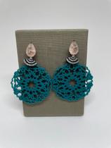 Brinco baquelite verde com cristal rosê.