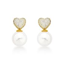Brinco base coração cravejado e pérola