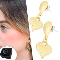 Brinco Base Gota Coração Semijoia Banhado a Ouro